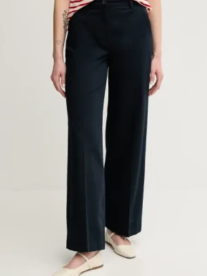 Sisley spodnie damskie kolor granatowy szerokie high waist 4BYWLE03G