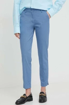 Sisley spodnie damskie kolor niebieski dopasowane medium waist