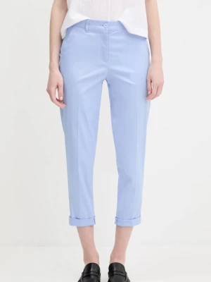 Sisley spodnie damskie kolor niebieski fason cygaretki high waist 4ED4LF00R