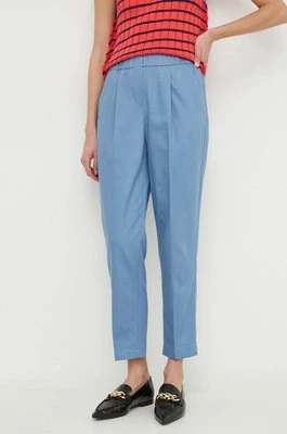 Sisley spodnie damskie kolor niebieski fason cygaretki high waist