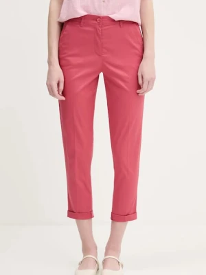 Sisley spodnie damskie kolor różowy fason cygaretki high waist 4ED4LF00R