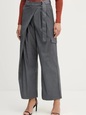 Sisley spodnie damskie kolor szary szerokie high waist 4K2KLF07K