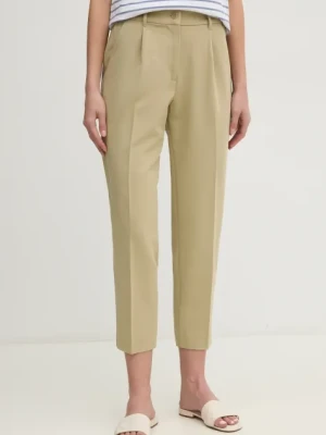 Sisley spodnie damskie kolor zielony proste high waist