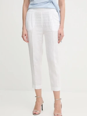 Sisley spodnie lniane damskie kolor biały proste high waist 4AGHLF00S