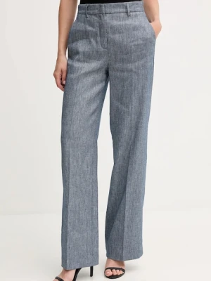 Sisley spodnie lniane damskie kolor niebieski szerokie high waist 4MNULF02I