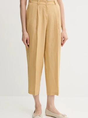 Sisley spodnie lniane damskie kolor żółty szerokie high waist 4AGHLF06R