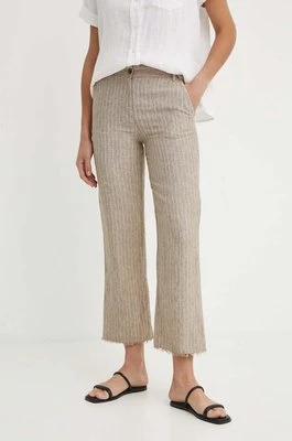 Sisley spodnie lniane kolor beżowy proste high waist