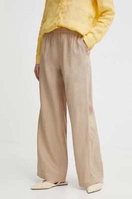 Sisley spodnie lniane kolor beżowy szerokie high waist