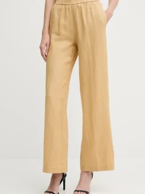 Sisley spodnie lniane kolor beżowy szerokie high waist