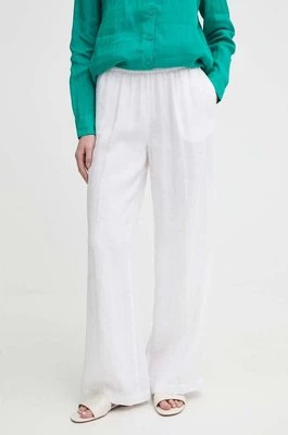 Sisley spodnie lniane kolor biały szerokie high waist