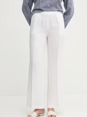 Sisley spodnie lniane kolor biały szerokie high waist