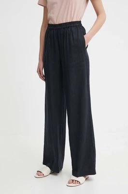 Sisley spodnie lniane kolor czarny szerokie high waist