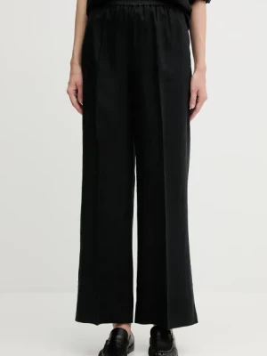Sisley spodnie lniane kolor czarny szerokie high waist