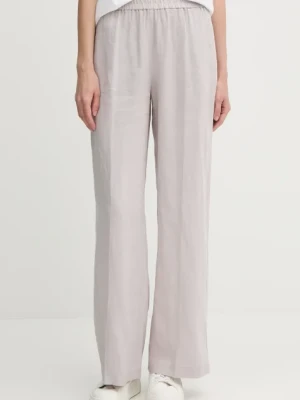Sisley spodnie lniane kolor szary szerokie high waist
