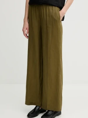 Sisley spodnie lniane kolor zielony szerokie high waist