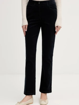 Sisley spodnie sztruksowe kolor granatowy proste high waist 46C2LE02W