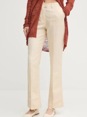 Sisley spodnie z domieszką lnu damskie kolor beżowy proste high waist 4G1WLF06Y