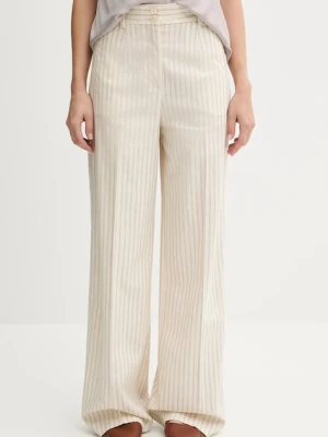 Sisley spodnie z domieszką lnu damskie kolor beżowy szerokie high waist 45ICLF06W