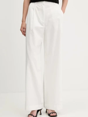 Sisley spodnie z domieszką lnu damskie kolor biały szerokie high waist 4W7HLF06X