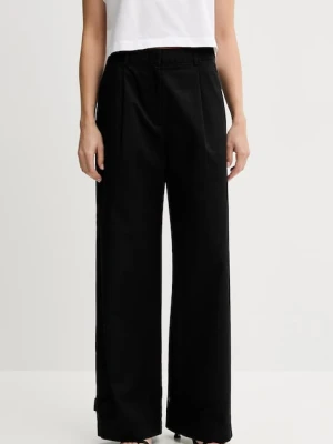 Sisley spodnie z domieszką lnu damskie kolor czarny szerokie high waist 4W7HLF06X