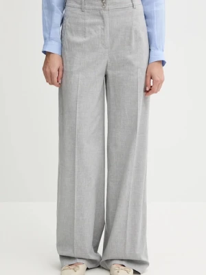 Sisley spodnie z domieszką lnu damskie kolor szary szerokie high waist 4X0KLF06W
