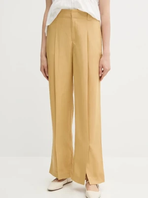 Sisley spodnie z domieszką lnu damskie kolor zielony szerokie high waist 4HZELF06S