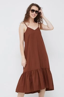 Sisley sukienka bawełniana kolor brązowy midi rozkloszowana