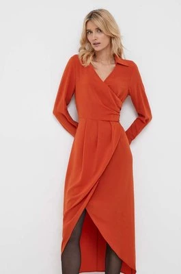 Sisley sukienka kolor pomarańczowy midi rozkloszowana