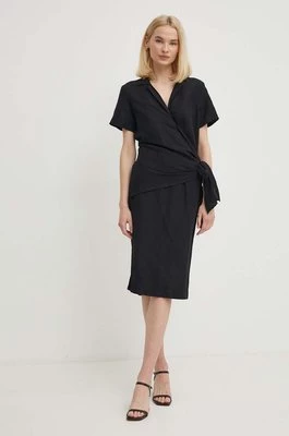 Sisley sukienka lniana kolor czarny midi prosta