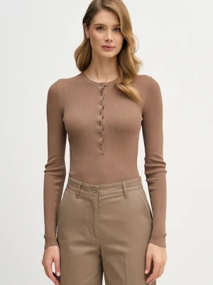 Sisley sweter damski kolor brązowy lekki 19EQM2024