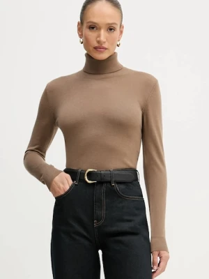 Sisley sweter damski kolor brązowy lekki z golfem 11BAM201C