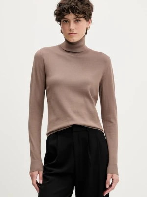 Sisley sweter damski kolor brązowy lekki z golfem 17Q3M2178