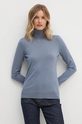 Sisley sweter damski kolor niebieski lekki z golfem 17Q3M2178