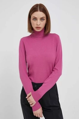 Sisley sweter damski kolor różowy lekki z golfem