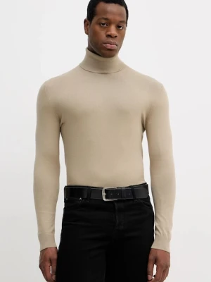 Sisley sweter męski kolor beżowy lekki z golferm 10F2S2244