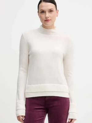 Sisley sweter z dodatkiem wełny damski kolor beżowy lekki z półgolfem 122WL202B