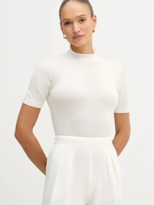 Sisley sweter z dodatkiem wełny damski kolor beżowy z półgolfem 11BAM105P