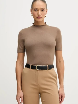 Sisley sweter z dodatkiem wełny damski kolor brązowy z półgolfem 11BAM105P