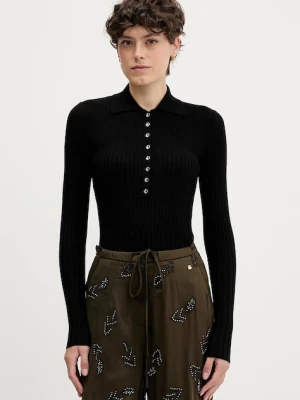 Sisley sweter z dodatkiem wełny damski kolor czarny lekki 1QNQL300E