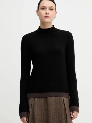 Sisley sweter z dodatkiem wełny damski kolor czarny lekki z półgolfem 122WL202B