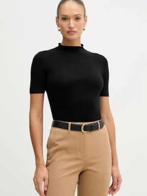 Sisley sweter z dodatkiem wełny damski kolor czarny z półgolfem 11BAM105P