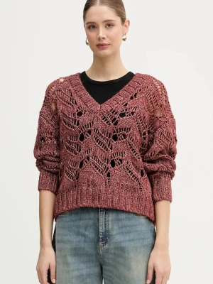 Sisley sweter z dodatkiem wełny damski kolor czerwony 1H5BL401E