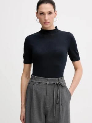 Sisley sweter z dodatkiem wełny damski kolor granatowy z półgolfem 11BAM105P