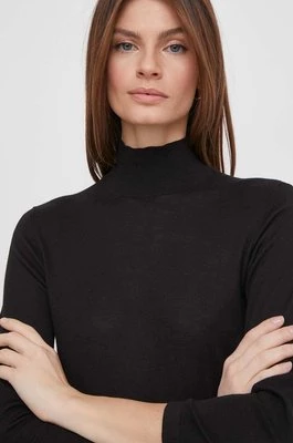 Sisley sweter z domieszką jedwabiu kolor czarny lekki z golfem