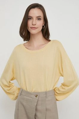 Sisley sweter z domieszką jedwabiu kolor żółty lekki