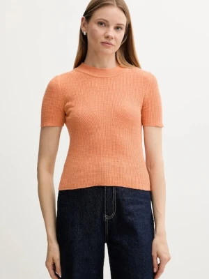 Sisley sweter z domieszką lnu damski kolor pomarańczowy lekki 105GM106G
