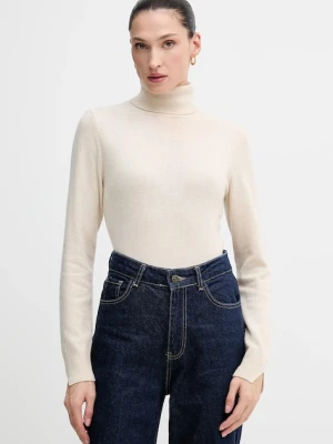 Sisley sweter z domieszką wełny damski kolor beżowy lekki z golfem 102HM2174