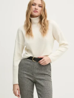 Sisley sweter z domieszką wełny damski kolor beżowy lekki z półgolfem 106WM201U