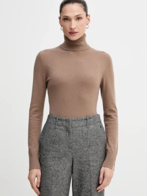 Sisley sweter z domieszką wełny damski kolor brązowy lekki z golfem 102HM2174