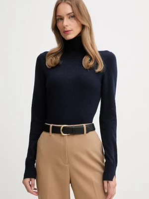 Sisley sweter z domieszką wełny damski kolor granatowy lekki z golfem 102HM2174